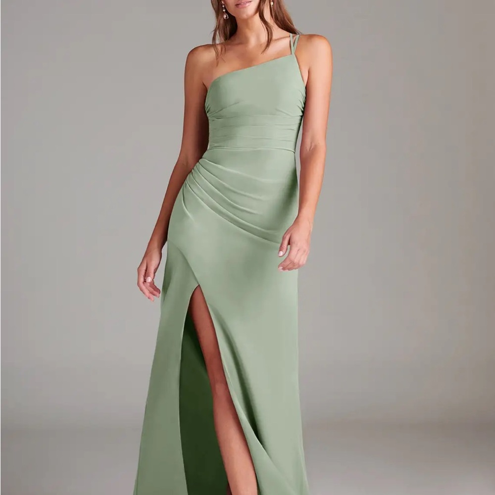 Azazie One-Shoulder Sage Green chiffon Formal Gown